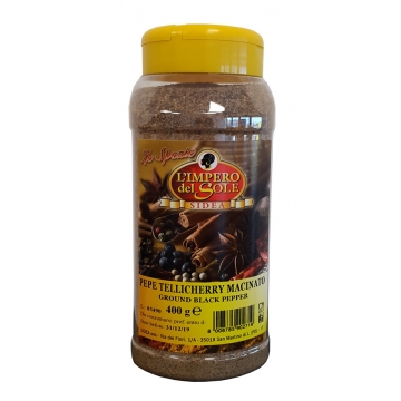 PEPE NERO TELLICHERRY MACINATO 400gr PET PEPE NERO TELLICHERRY MACINATO 400gr PET